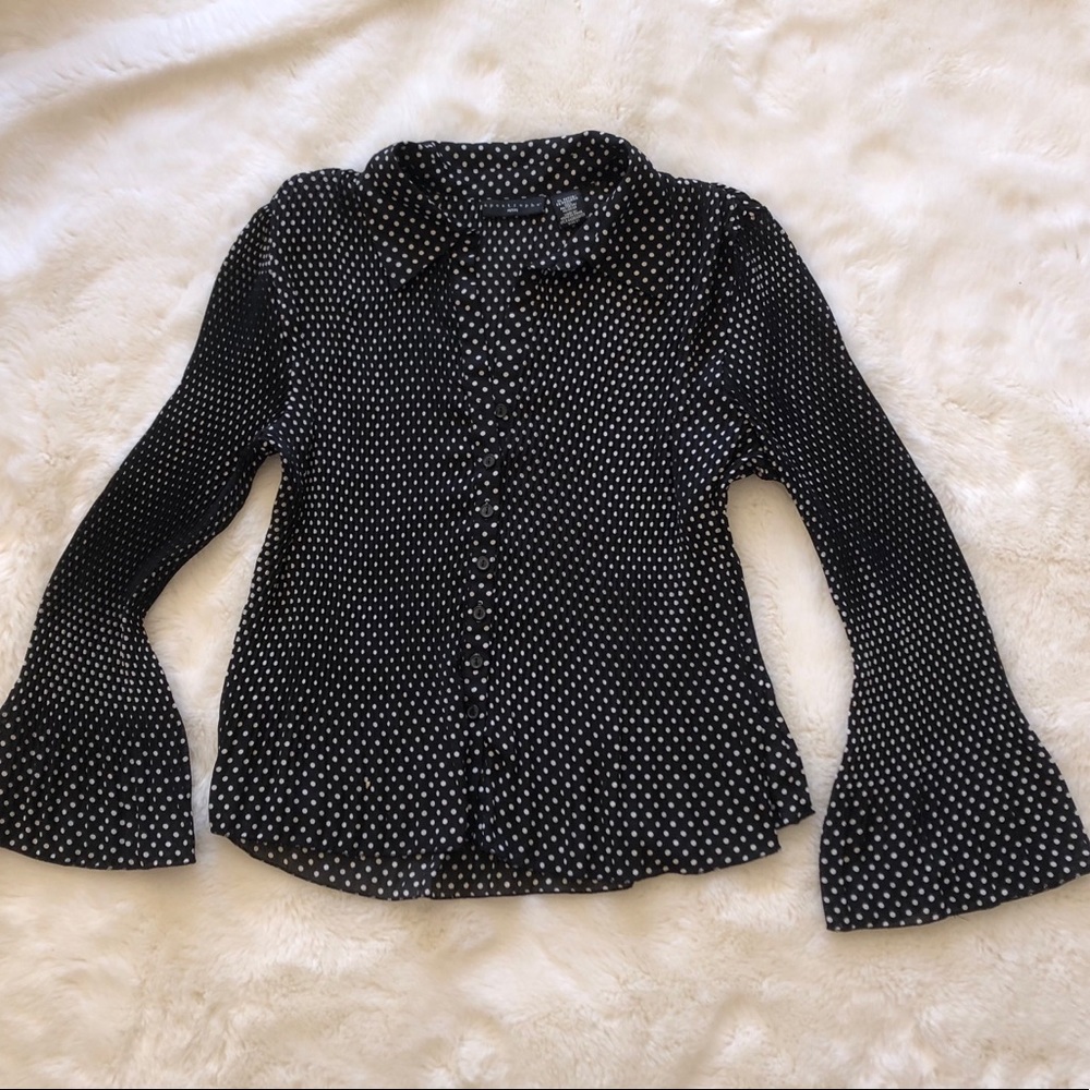 Apostrophe Polkadot Button Down Semi-Sheer Blouse